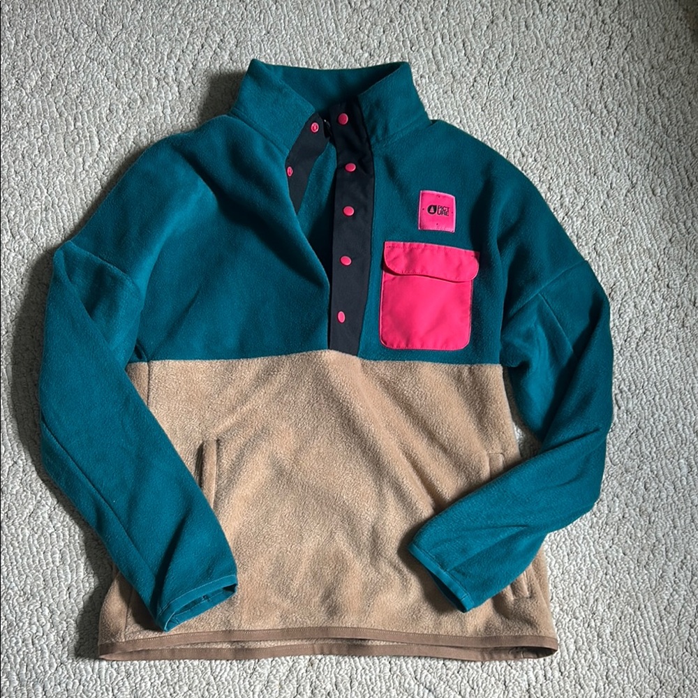 Women’s PICTURE Teal and Tan Fleece Sweater